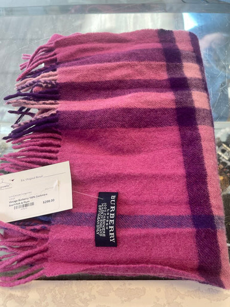 Vintage Burberry 100% Cashmere Scarf-Pink & Plum