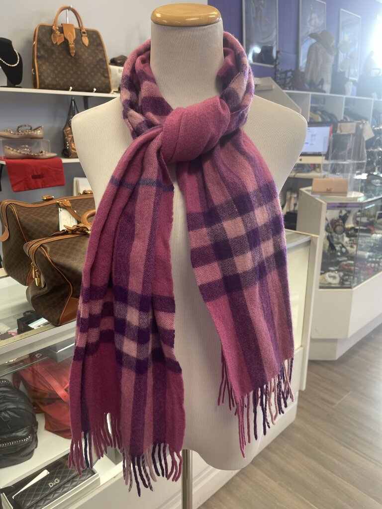 Vintage Burberry 100% Cashmere Scarf-Pink & Plum