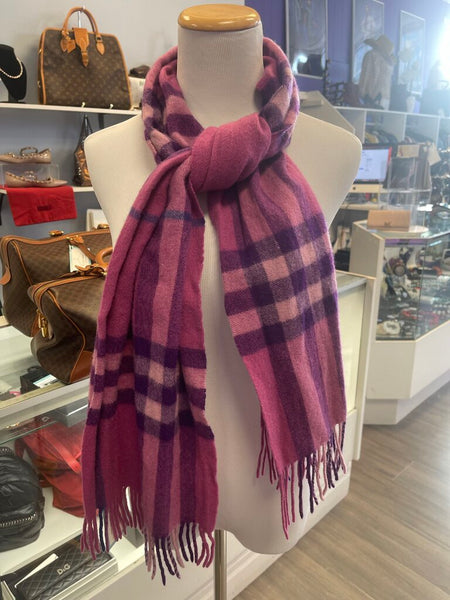 Vintage Burberry 100% Cashmere Scarf-Pink & Plum