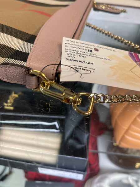 Burberry Houe Check Derby Peyton Crossbody Bag With Chain Strap