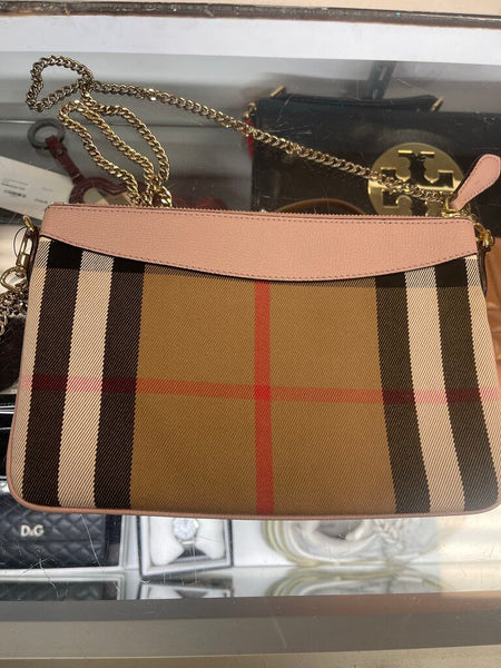 Burberry Houe Check Derby Peyton Crossbody Bag With Chain Strap