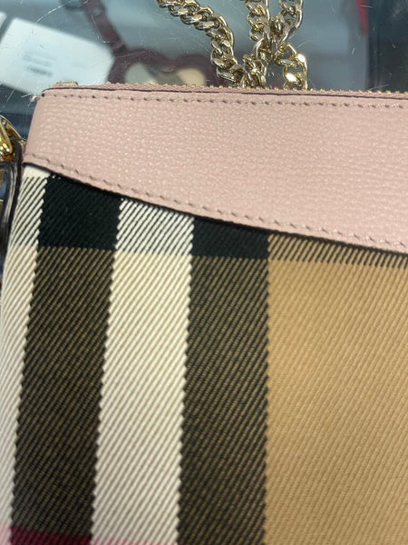Burberry Houe Check Derby Peyton Crossbody Bag With Chain Strap