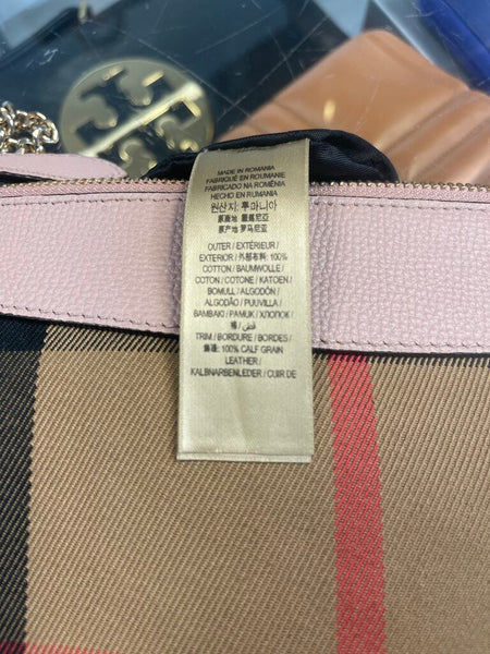 Burberry Houe Check Derby Peyton Crossbody Bag With Chain Strap