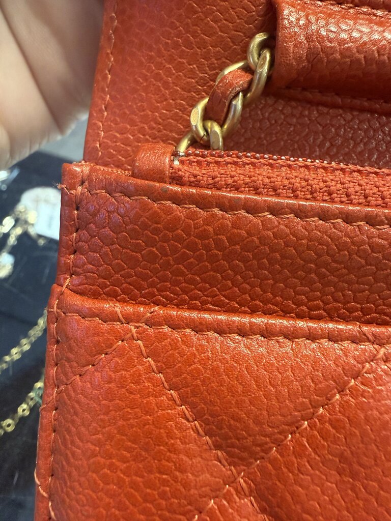 Chanel Red Quilted Caviar Leather Wallet on Chain (WOC)