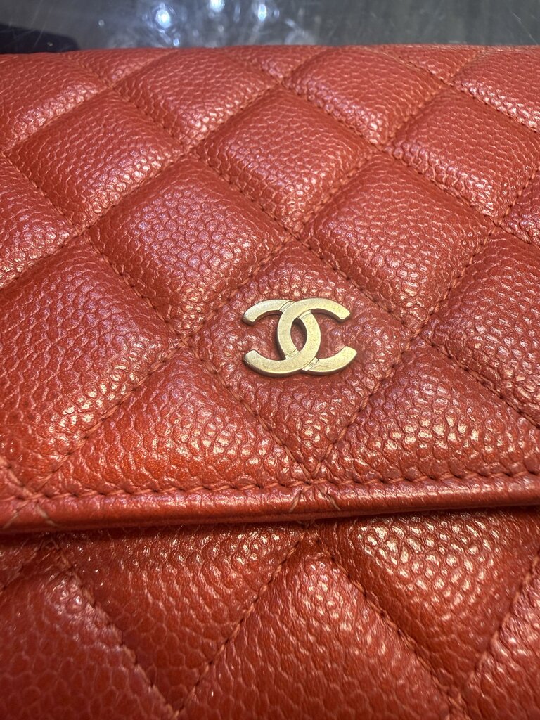 Chanel Red Quilted Caviar Leather Wallet on Chain (WOC)