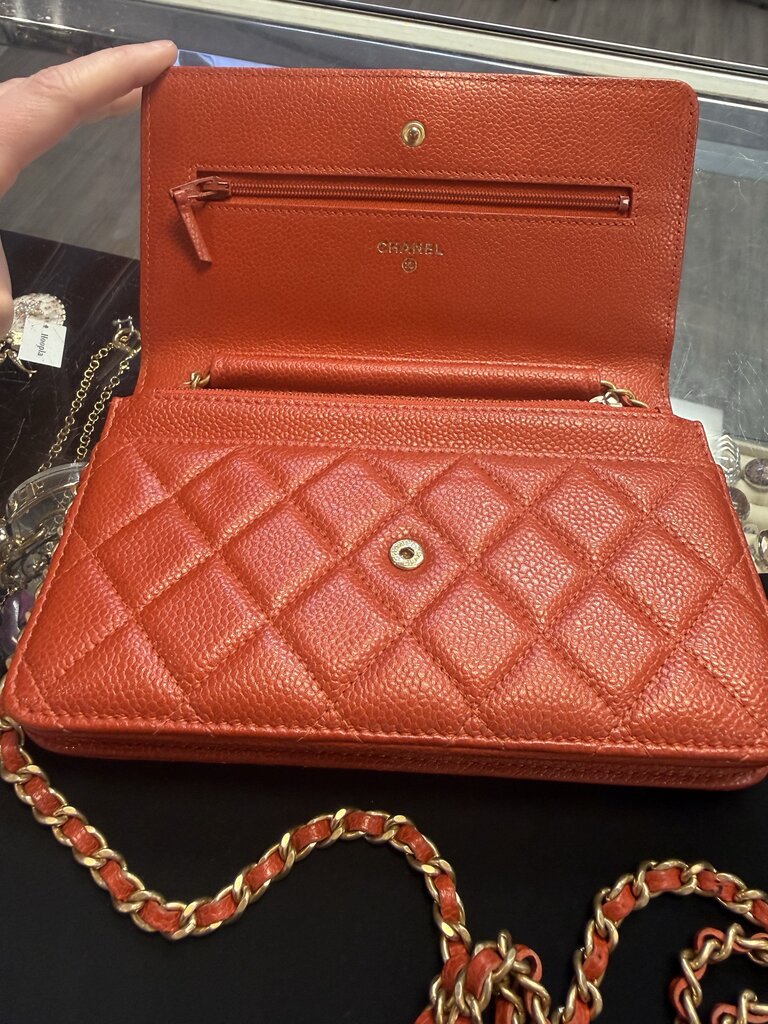 Chanel Red Quilted Caviar Leather Wallet on Chain (WOC)