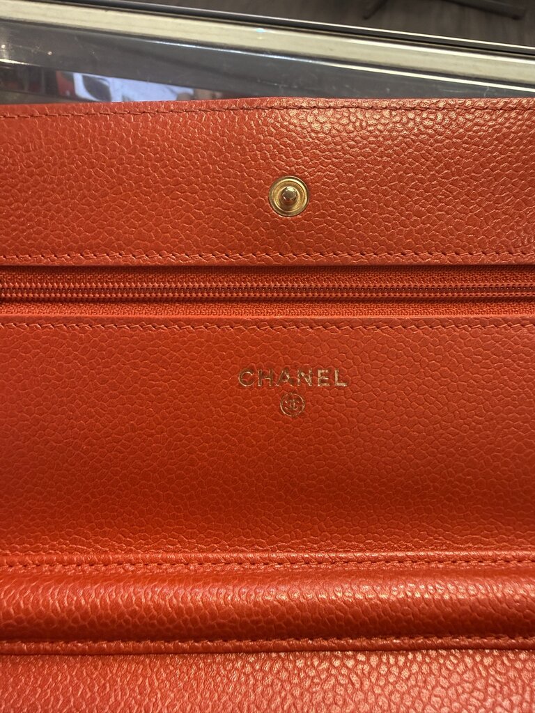 Chanel Red Quilted Caviar Leather Wallet on Chain (WOC)