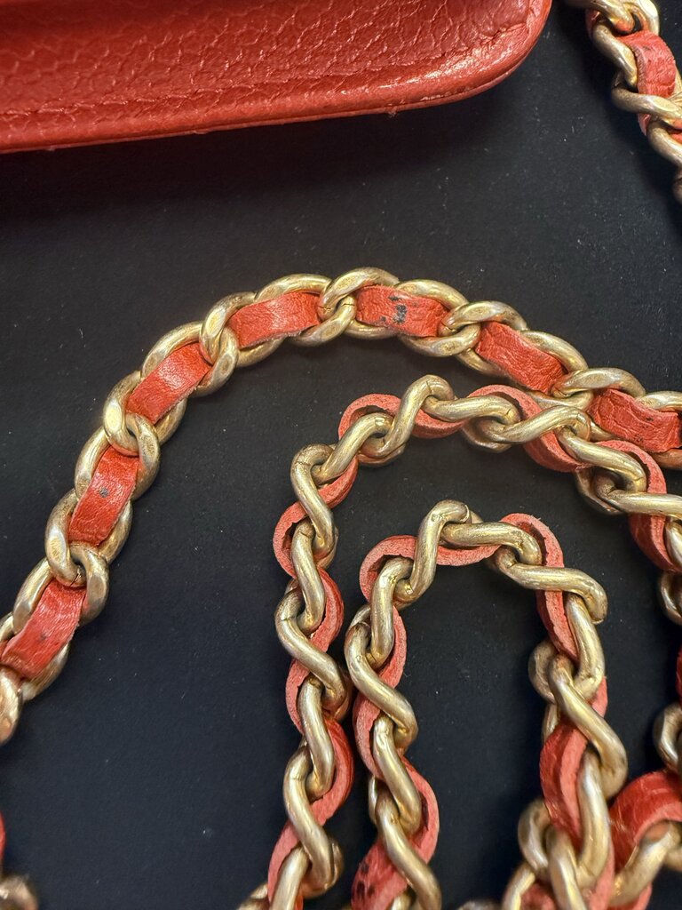 Chanel Red Quilted Caviar Leather Wallet on Chain (WOC)