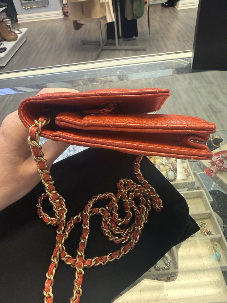 Chanel Red Quilted Caviar Leather Wallet on Chain (WOC)