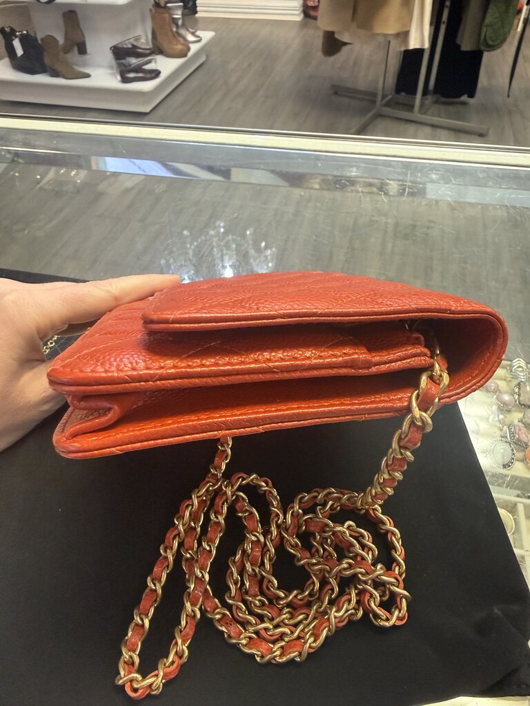 Chanel Red Quilted Caviar Leather Wallet on Chain (WOC)