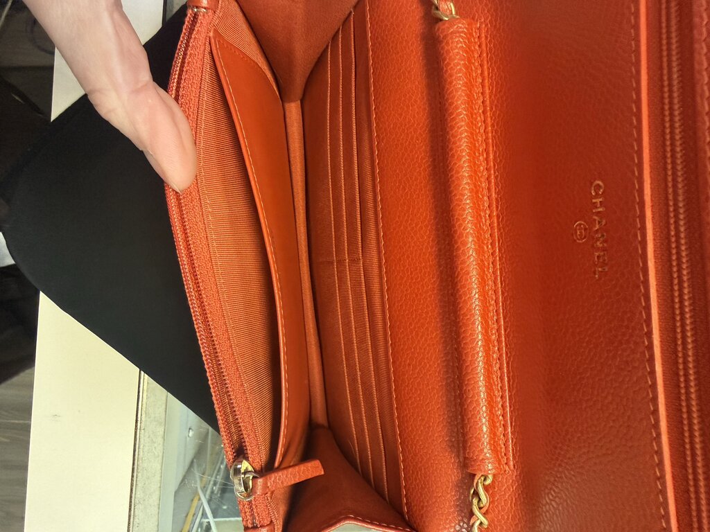 Chanel Red Quilted Caviar Leather Wallet on Chain (WOC)