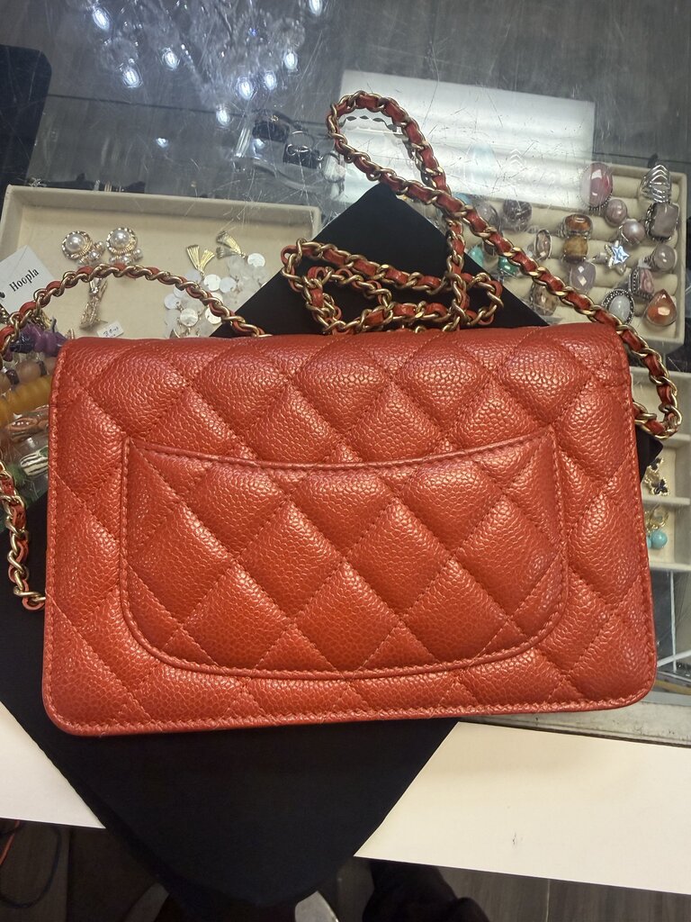 Chanel Red Quilted Caviar Leather Wallet on Chain (WOC)