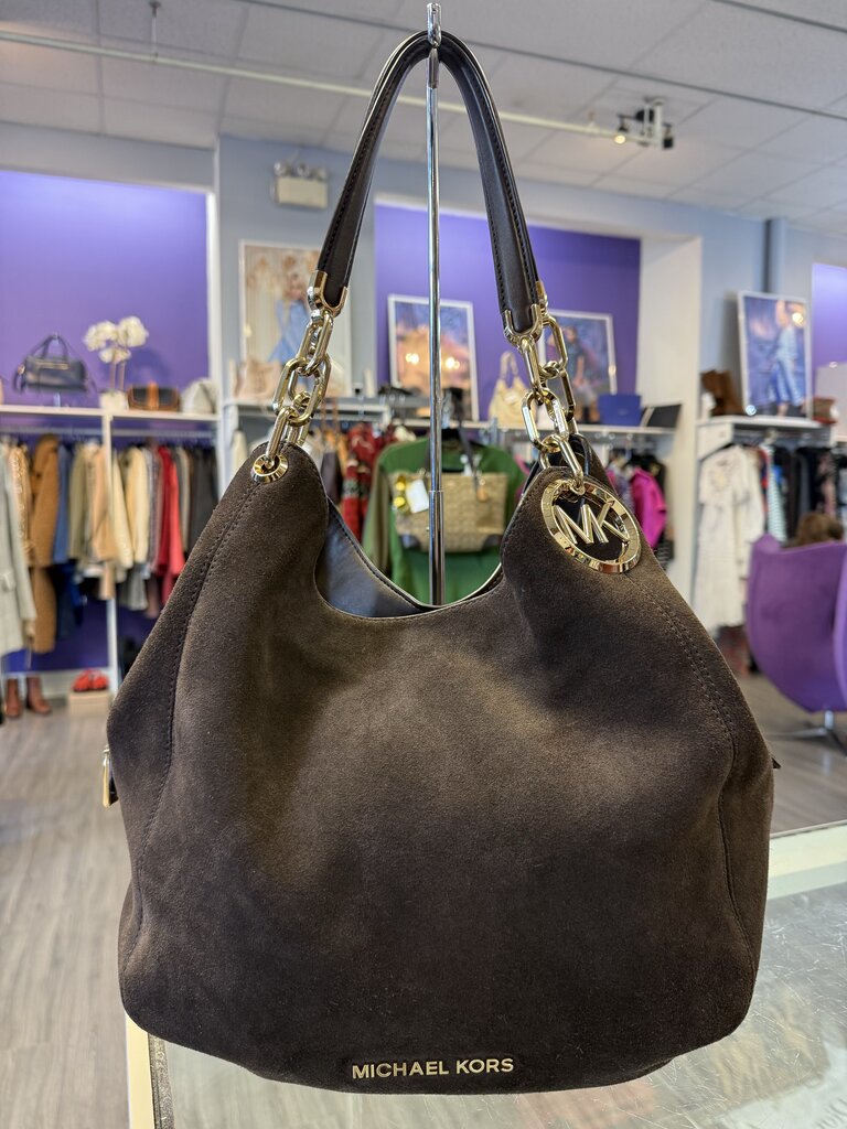Michael Kors Chocolate Brown Suede Hobo Shoulder Bag