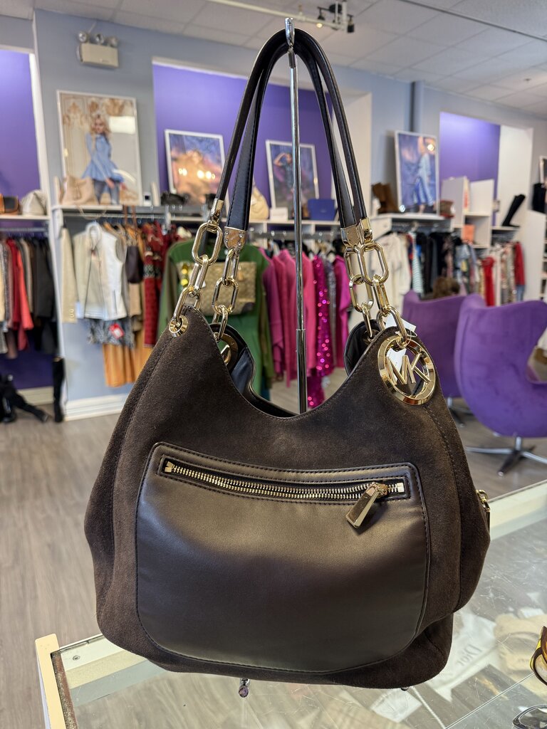 Michael Kors Chocolate Brown Suede Hobo Shoulder Bag