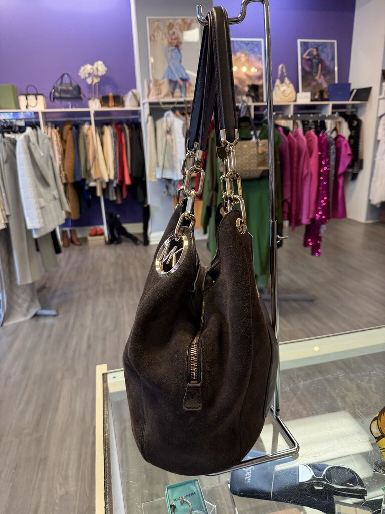 Michael Kors Chocolate Brown Suede Hobo Shoulder Bag