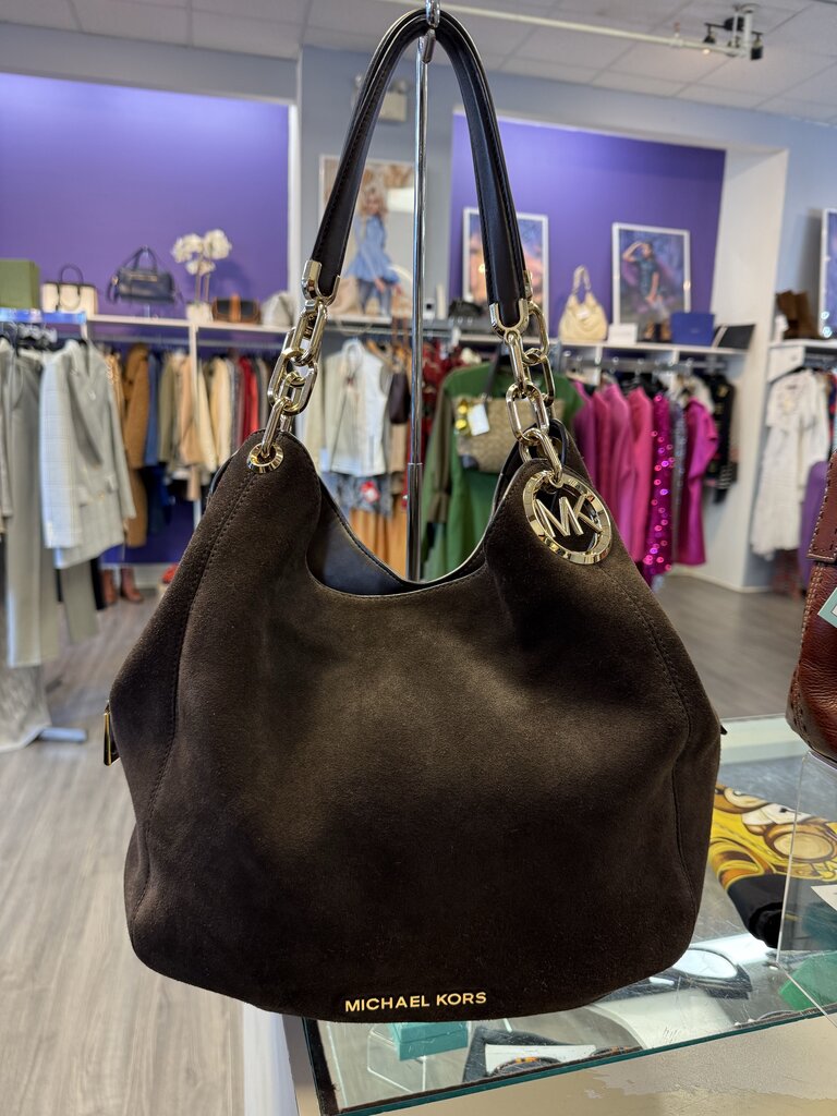 Michael Kors Chocolate Brown Suede Hobo Shoulder Bag