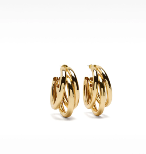 Triple Medium Hoop High Shine Steel Earring: Yellow Gold