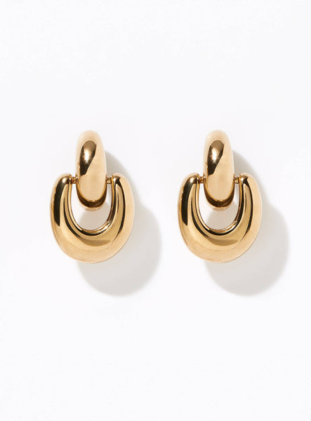 Puffy Door Knocker Hoop Earrings- Steel: Silver