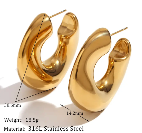 Wave-Puffy Hoop- Steel Earrings- 14K gold or Silver: Silver