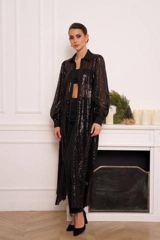 Long sequin sequin dress jacket - CK08341: Black