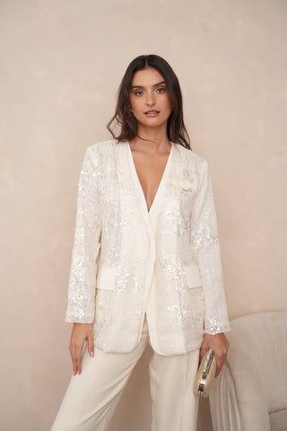 2-in-1 Sequin Dress Jacket - CK08349: Ecru