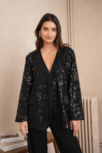 2-in-1 Sequin Dress Jacket - CK08349: Black