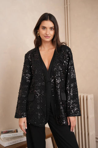 2-in-1 Sequin Dress Jacket - CK08349: Black