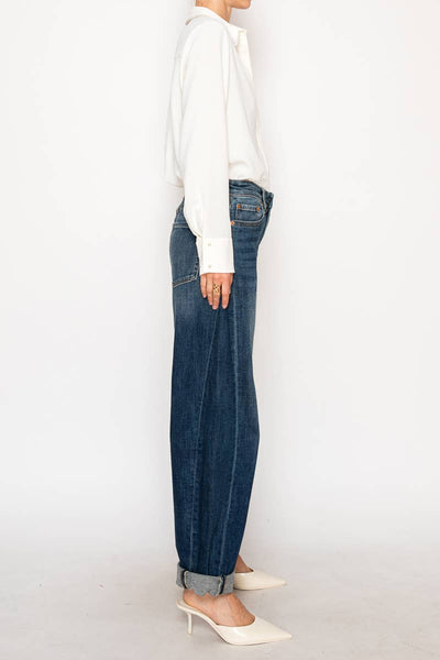 High Rise Relaxed Tapered Barrel Jeans – Dark Wash