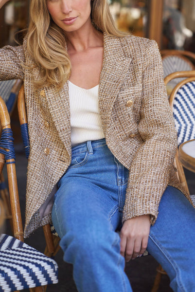 Tweed double-breasted blazer jacket - V2321Q: Gold