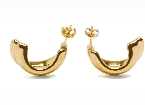 Triple Medium Hoop High Shine Steel Earring: Yellow Gold