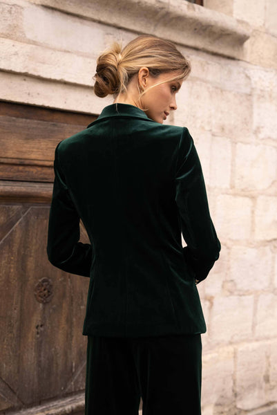 Double-breasted velvet blazer with gold buttons - V1721N: Bordeaux