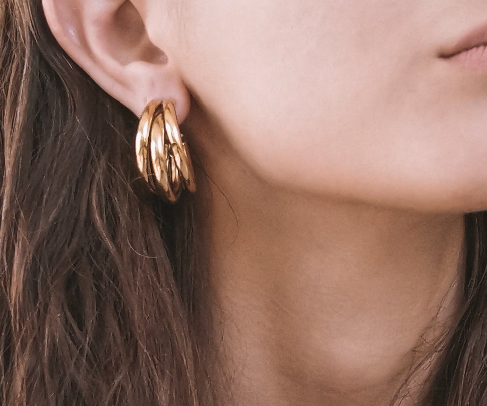 Triple Medium Hoop High Shine Steel Earring: Yellow Gold