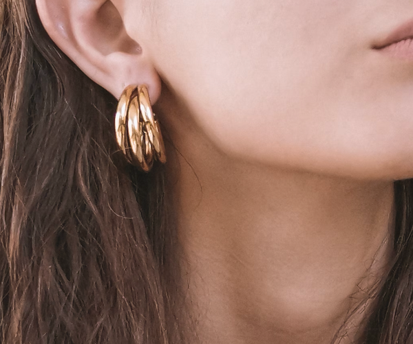 Triple Medium Hoop High Shine Steel Earring: Yellow Gold