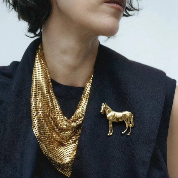 Pony Brooch Horse Pin - Horse Pin 14K Gold and Silver: Yellow Gold