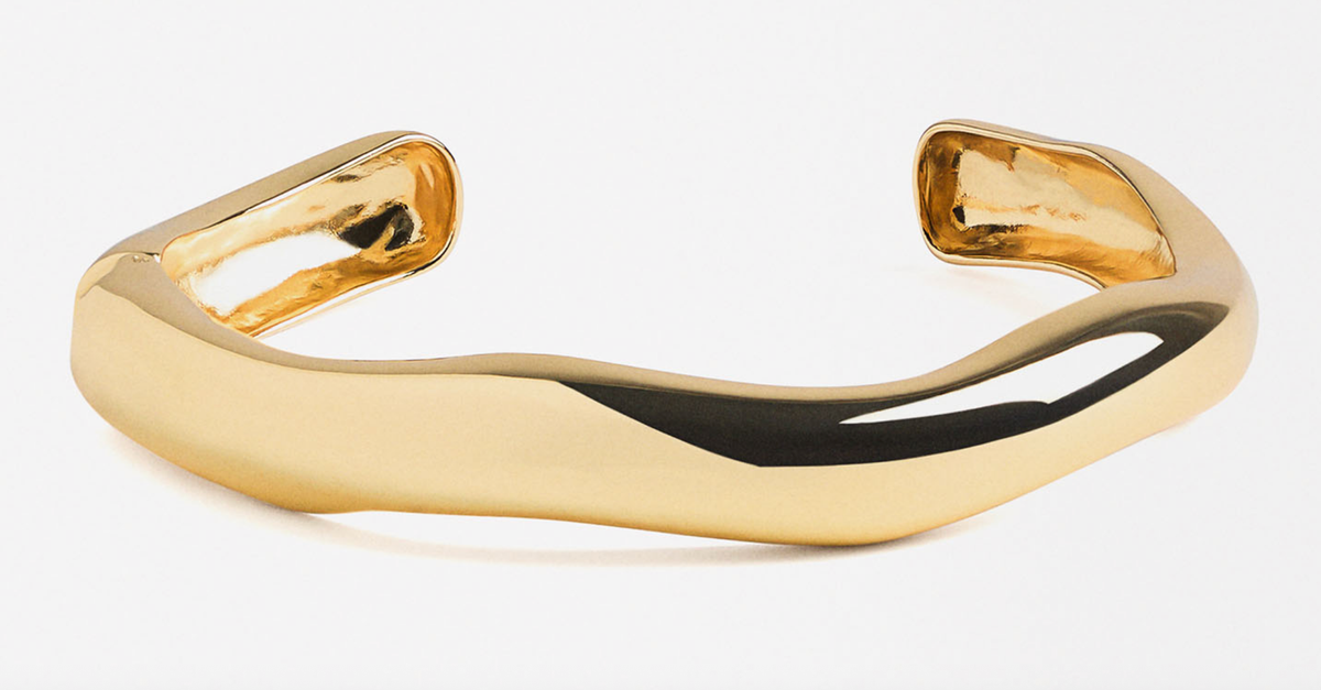Editorial Wave Cuff Bangle Bracelet-14K Gold PVD- Recycled : Silver