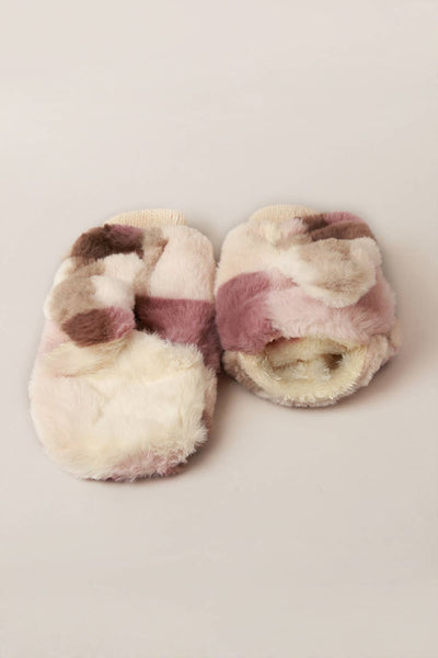 Plaid Convertible Fingerless Faux Fur Mittens: Pink / One Size