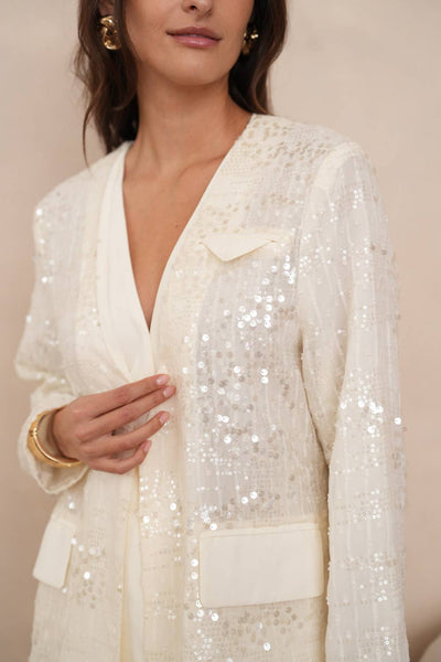 2-in-1 Sequin Dress Jacket - CK08349: Ecru