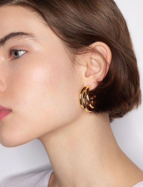 Triple Medium Hoop High Shine Steel Earring: Yellow Gold