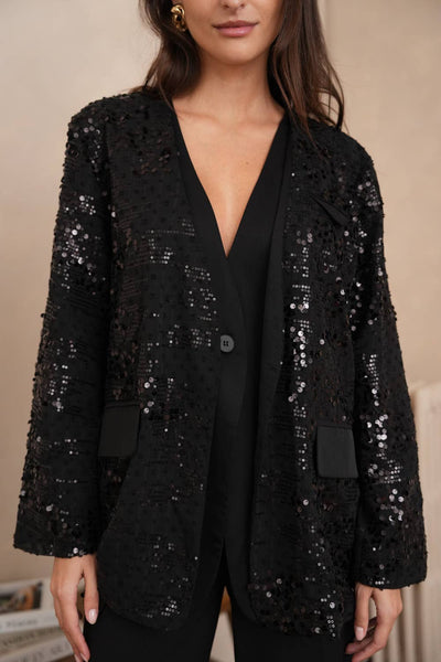2-in-1 Sequin Dress Jacket - CK08349: Black