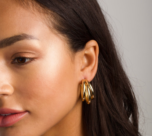 Triple Medium Hoop High Shine Steel Earring: Yellow Gold