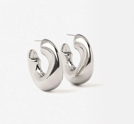 Wave-Puffy Hoop- Steel Earrings- 14K gold or Silver: Silver