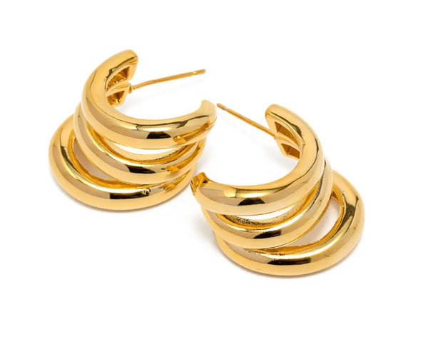 Triple Medium Hoop High Shine Steel Earring: Yellow Gold