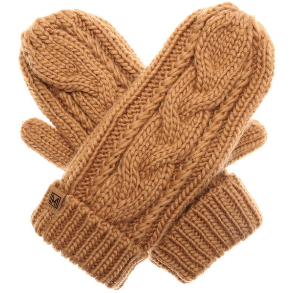 Winter Gloves Cable Knit Mittens with Fleece Lined: One Size / PINK