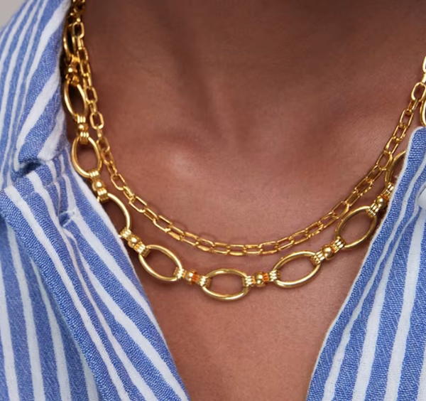 Rio Knuckle Link Steel Necklace 14K Gold Waterproof: Yellow Gold