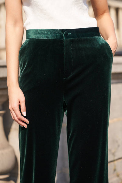 High-waisted straight-cut velvet trousers - P2228: Bordeaux