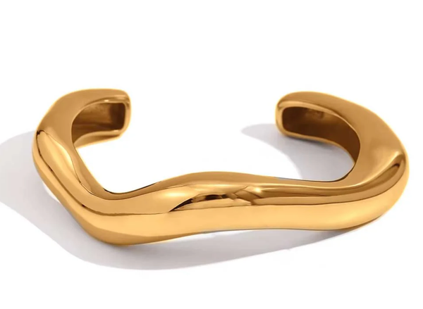 Editorial Wave Cuff Bangle Bracelet-14K Gold PVD- Recycled : Silver