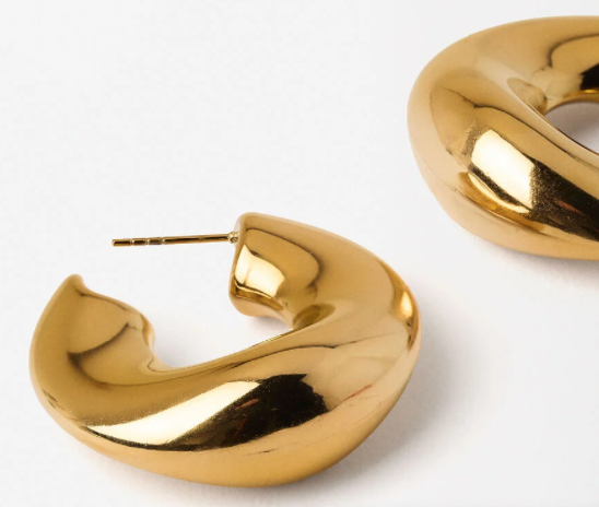 Wave-Puffy Hoop- Steel Earrings- 14K gold or Silver: Silver