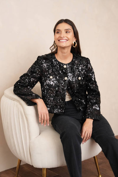 Sequin-embellished jacket - CK08345: Black