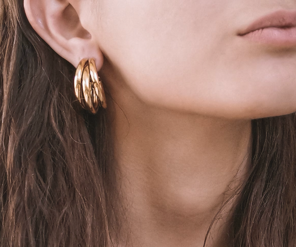 Triple Medium Hoop High Shine Steel Earring: Yellow Gold
