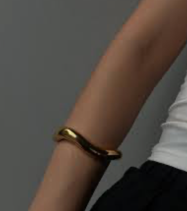 Editorial Wave Cuff Bangle Bracelet-14K Gold PVD- Recycled : Silver